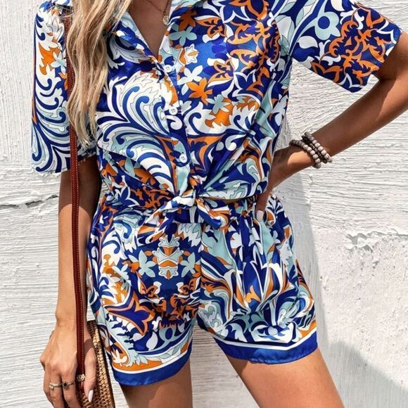 Vibrant Blue and Orange Patterned 2 Piece Set XXL - Picture 3 of 4